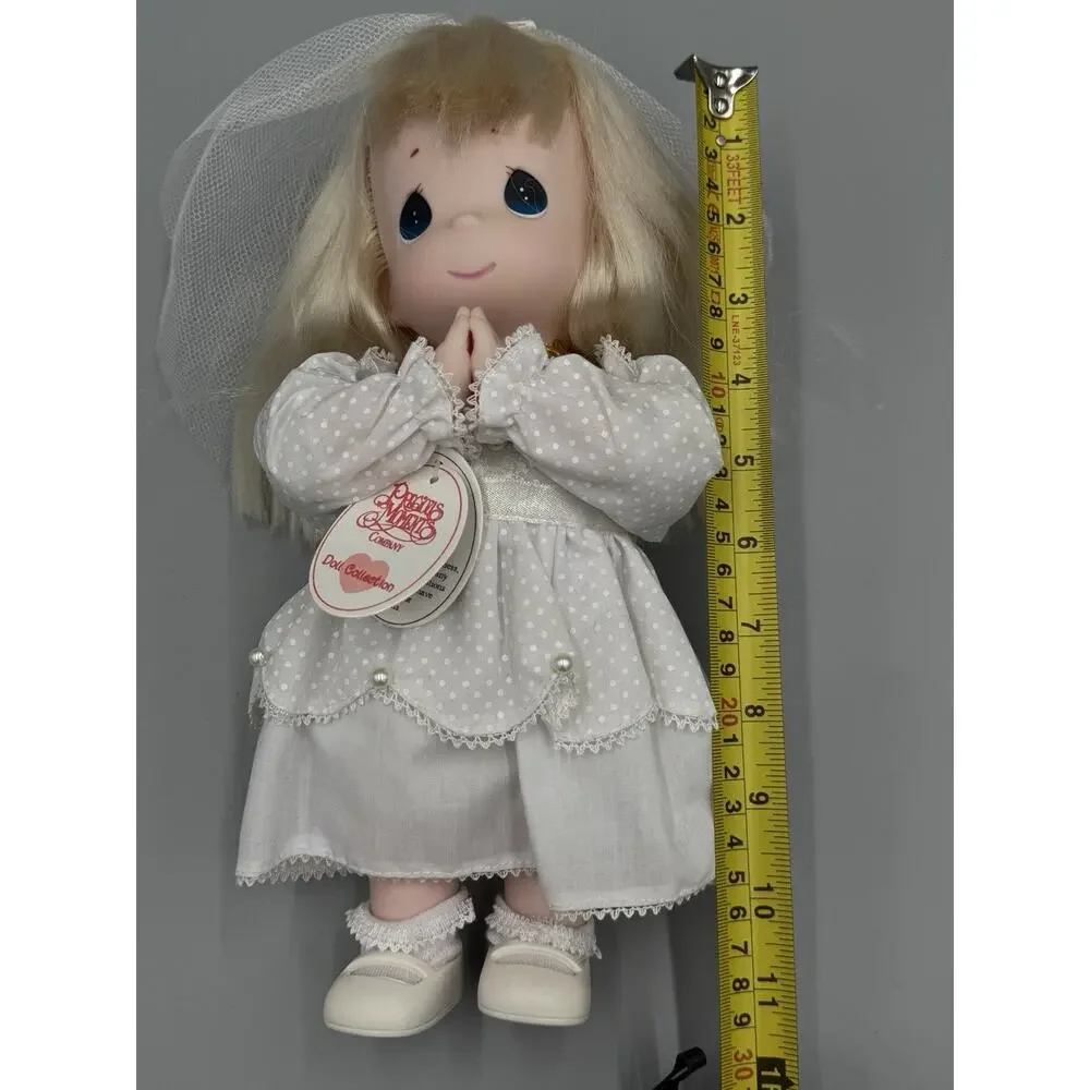 Vintage Precious Moments Praying Christina Blonde Doll White Communion Dress 11”